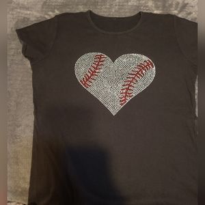 Black baseball t-shirt crystal bling on heart